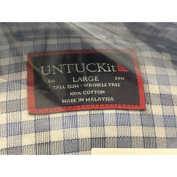 NWT UNTUCKit Durif • Wrinkle Free | Button Up • Blue Check | Men's L • Tall Slim - Picture 4 of 6